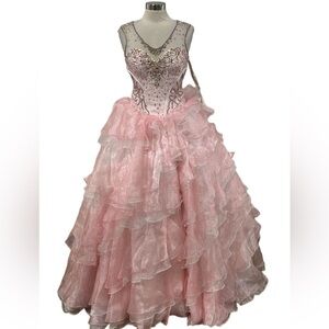 Mary’s Bridals Princess Cotton Candy Pink Embellished Gown with Organza Ruffles